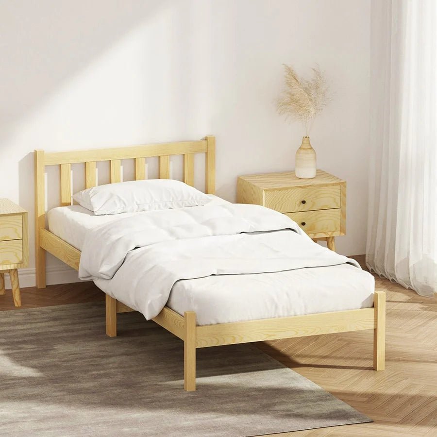 Single Package | Bribie Wooden Single Bed Frame & Bonita Pillow Top Mattress (Medium Firm) - Bedzy Australia