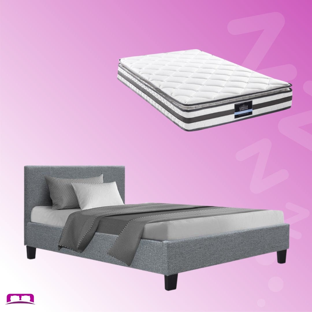 Single Package | Coogee Bed Grey & Normay Bonnell Spring Pillow Top Mattress (Medium Firm) - Bedzy Australia