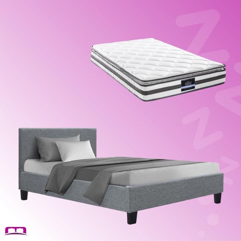 Single Package | Coogee Bed Grey & Normay Bonnell Spring Pillow Top Mattress (Medium Firm) - Bedzy Australia