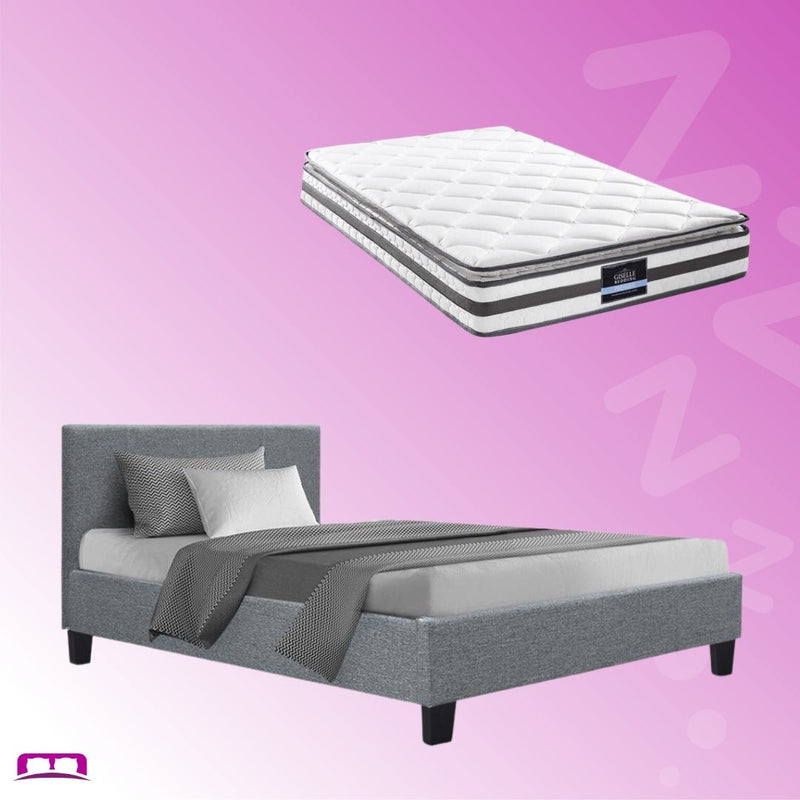 Single Package | Coogee Bed Grey & Normay Bonnell Spring Pillow Top Mattress (Medium Firm) - Bedzy Australia (ABN 18 642 972 209) -