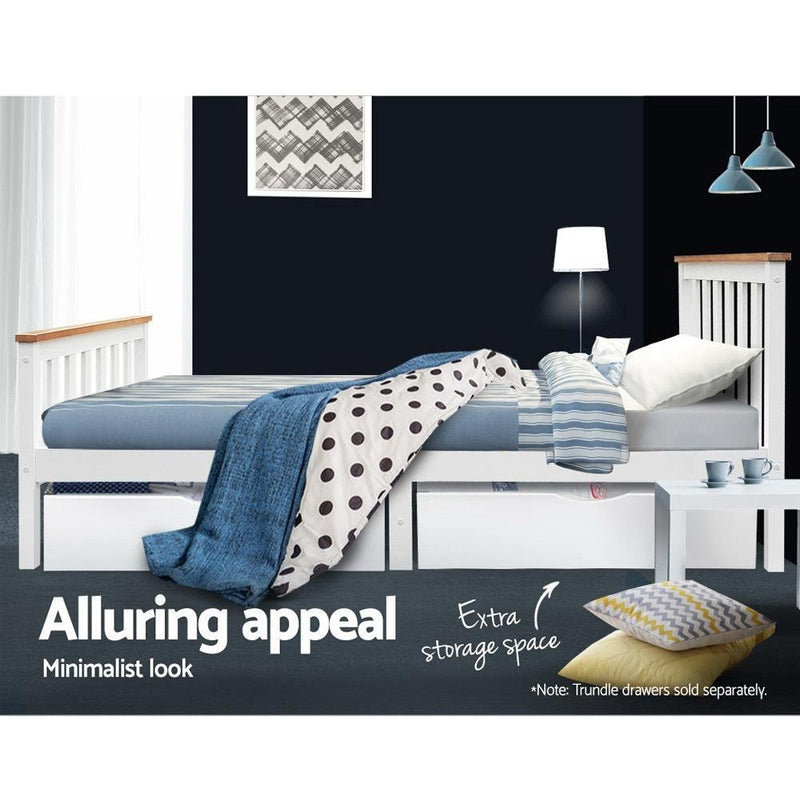 Single Package | Kewarra Wooden Bed Frame White & Bonita Pillow Top Mattress (Medium Firm) - Bedzy Australia (ABN 18 642 972 209) - Cheap affordable bedroom furniture shop near me Australia