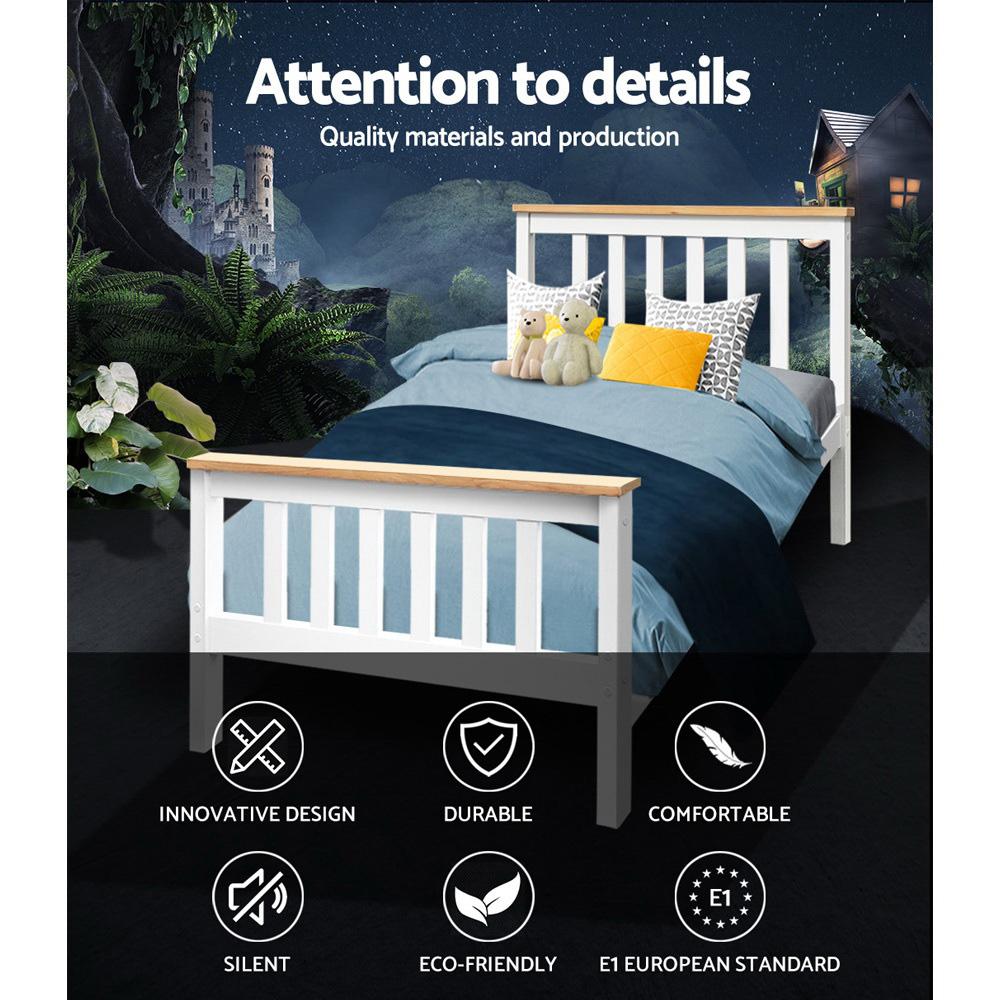 Single Package | Kewarra Wooden Bed Frame White & Bonita Pillow Top Mattress (Medium Firm) - Bedzy Australia