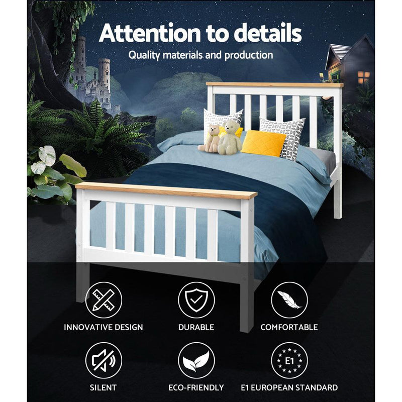 Single Package | Kewarra Wooden Bed Frame White & Bonita Pillow Top Mattress (Medium Firm) - Bedzy Australia