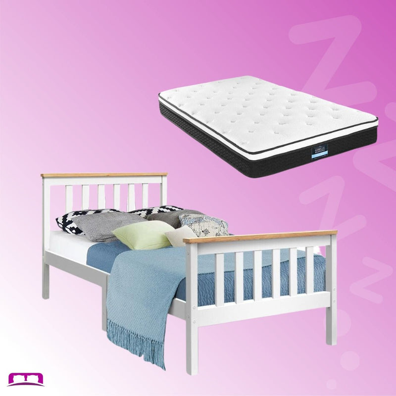 Single Package | Kewarra Wooden Bed Frame White & Bonita Pillow Top Mattress (Medium Firm) - Bedzy Australia