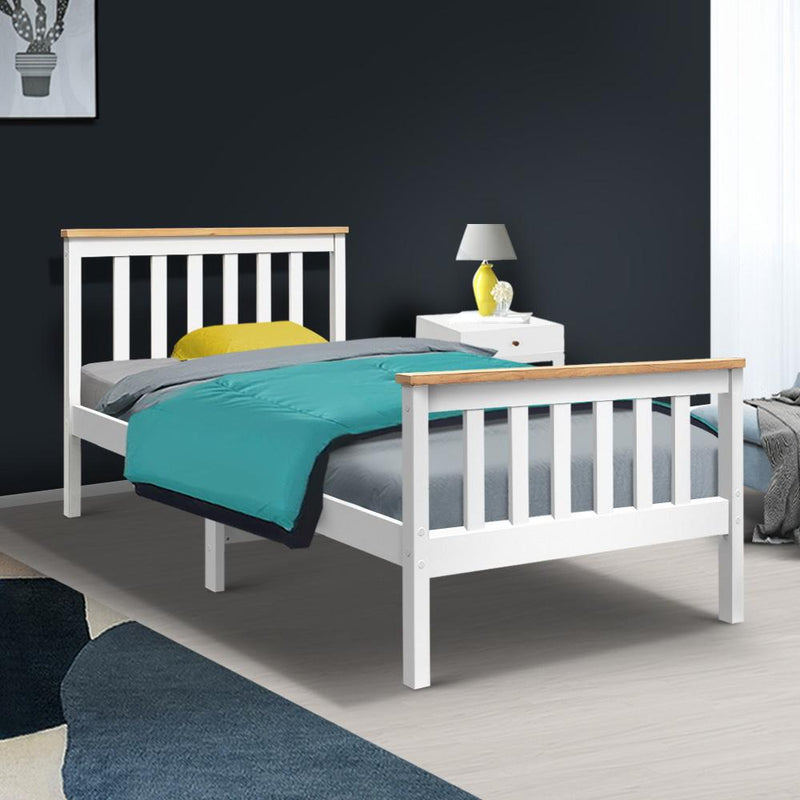Single Package | Kewarra Wooden Bed Frame White & Bonita Pillow Top Mattress (Medium Firm) - Bedzy Australia (ABN 18 642 972 209) - Cheap affordable bedroom furniture shop near me Australia