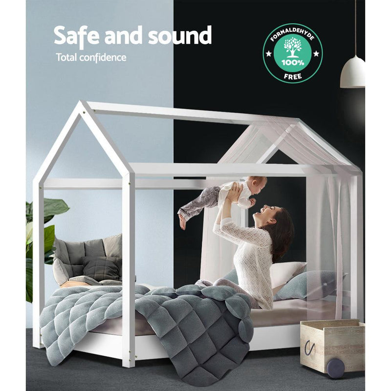 Single Package | Kids Casa Wooden Bed Frame White & Bonita Pillow Top Mattress (Medium Firm) - Bedzy Australia (ABN 18 642 972 209) - Cheap affordable bedroom furniture shop near me Australia