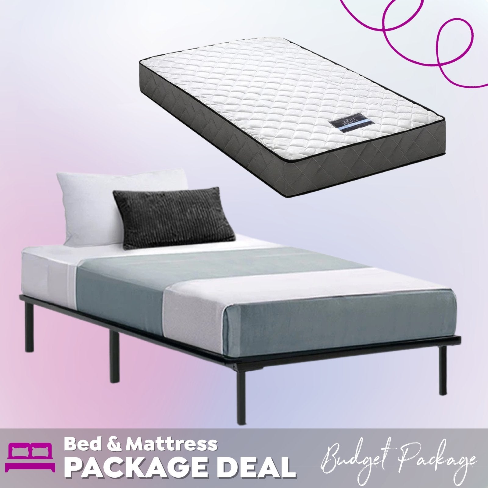Single Package | Ted Metal Bed & Alzbeta Bonnell Spring Mattress (Medium Firm) - Bedzy Australia