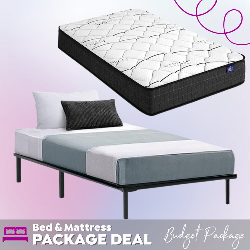 Single Package | Ted Metal Bed Black & Glay Bonnell Spring Mattress (Medium Firm) - Bedzy Australia - Furniture > Bedroom