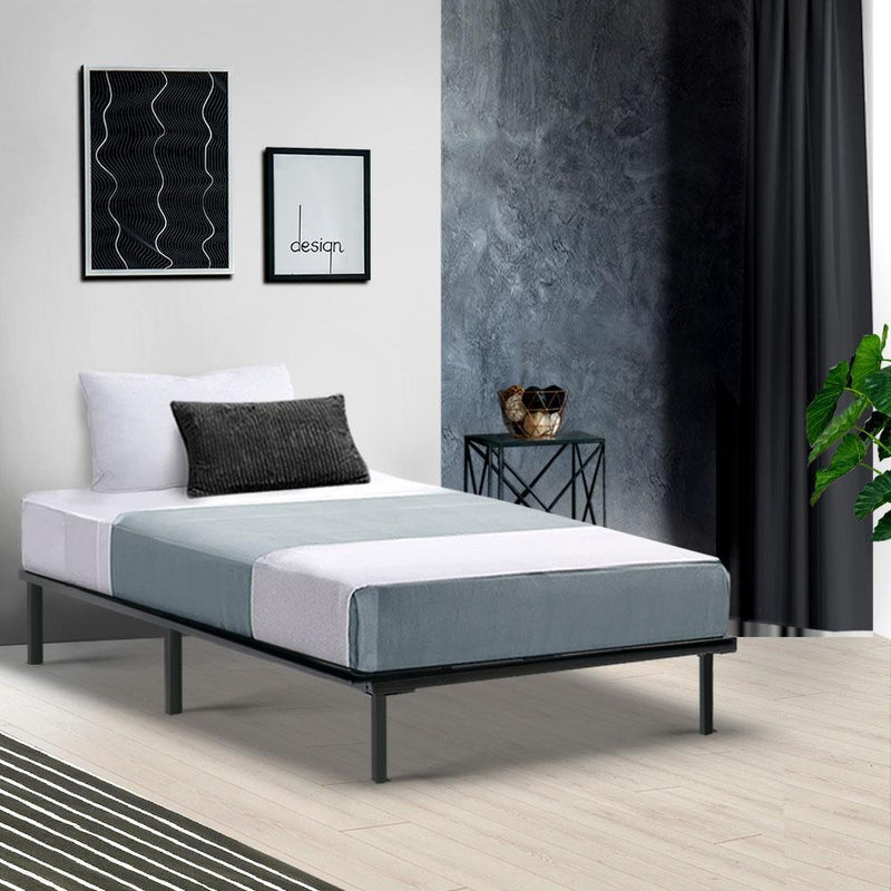 Single Package | Ted Metal Bed Black & Glay Bonnell Spring Mattress (Medium Firm) - Bedzy Australia - Furniture > Bedroom