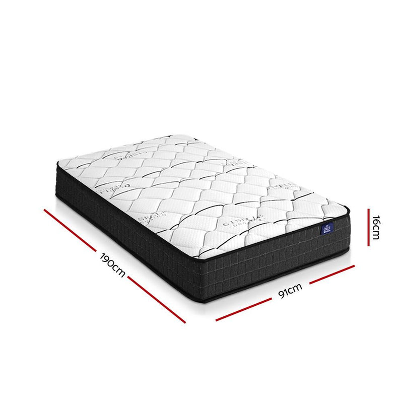 Single Package | Ted Metal Bed Black & Glay Bonnell Spring Mattress (Medium Firm) - Bedzy Australia - Furniture > Bedroom