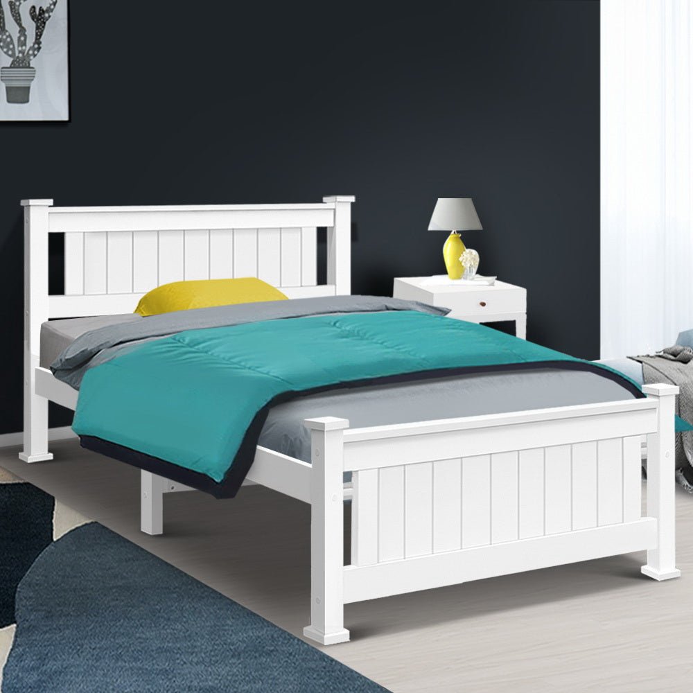 Single Package | Cottesloe Wooden Bed White & Bonita Pillow Top Mattress (Medium Firm) - Bedzy Australia