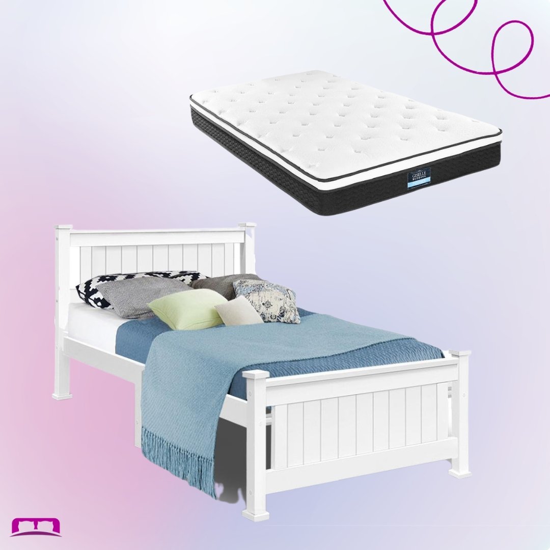 Single Package | Cottesloe Wooden Bed White & Bonita Pillow Top Mattress (Medium Firm) - Bedzy Australia