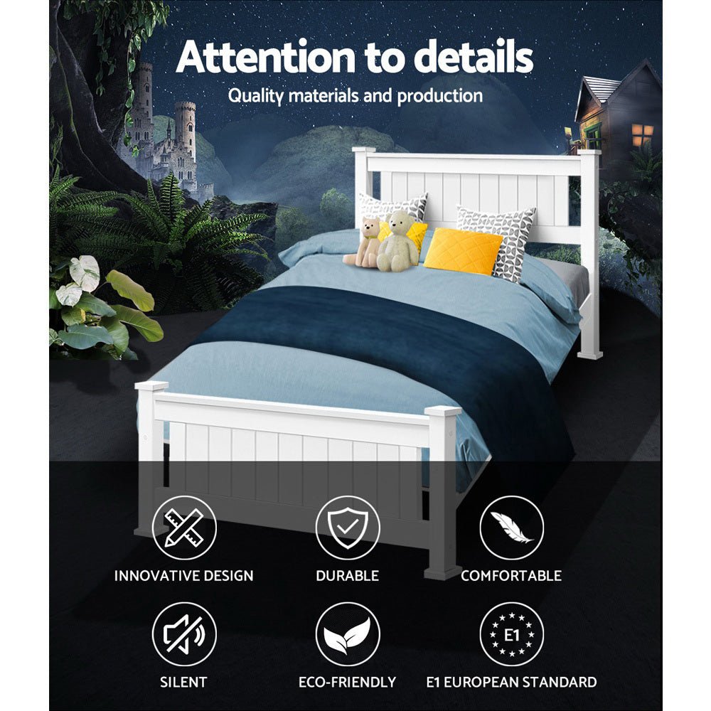 Single Package | Cottesloe Wooden Bed White & Bonita Pillow Top Mattress (Medium Firm) - Bedzy Australia