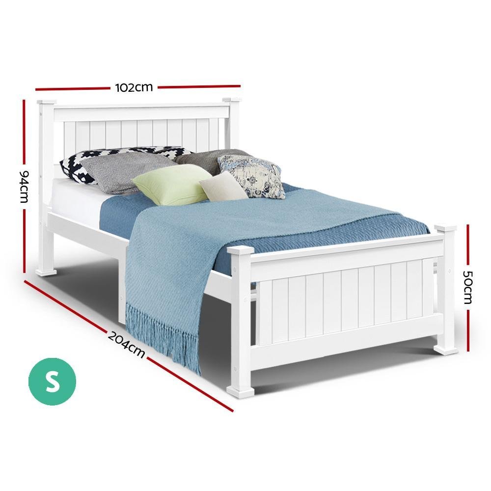 Single Package | Cottesloe Wooden Bed White & Bonita Pillow Top Mattress (Medium Firm) - Bedzy Australia