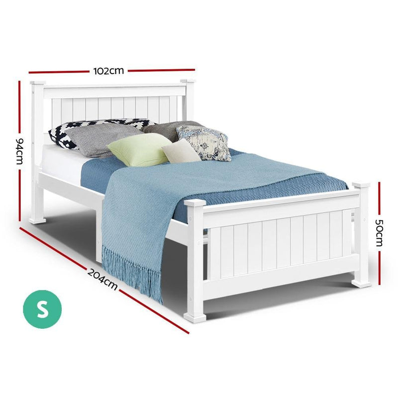 Single Package | Cottesloe Wooden Bed White & Bonita Pillow Top Mattress (Medium Firm) - Bedzy Australia (ABN 18 642 972 209) - Cheap affordable bedroom furniture shop near me Australia