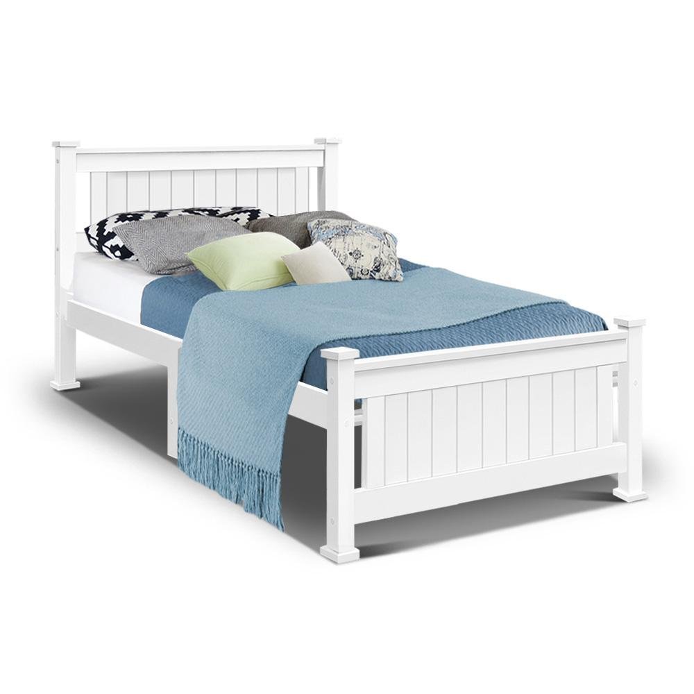 Single Package | Cottesloe Wooden Bed White & Bonita Pillow Top Mattress (Medium Firm) - Bedzy Australia