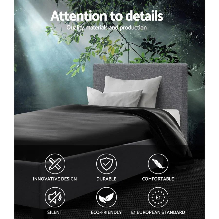 Single Premium Package | Coogee Bed Frame Grey, Algarve Euro Top Pocket Spring Mattress (Medium Firm) & Pillowtop Mattress Topper - Bedzy Australia