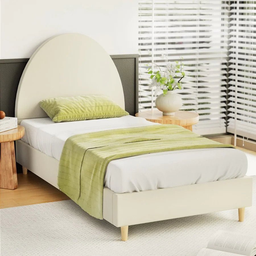 Single Premium Package | Ella Arched Bed Frame Cream Velvet, Algarve Euro Top Pocket Spring Mattress (Medium Firm) & Pillowtop Mattress Topper - Bedzy Australia