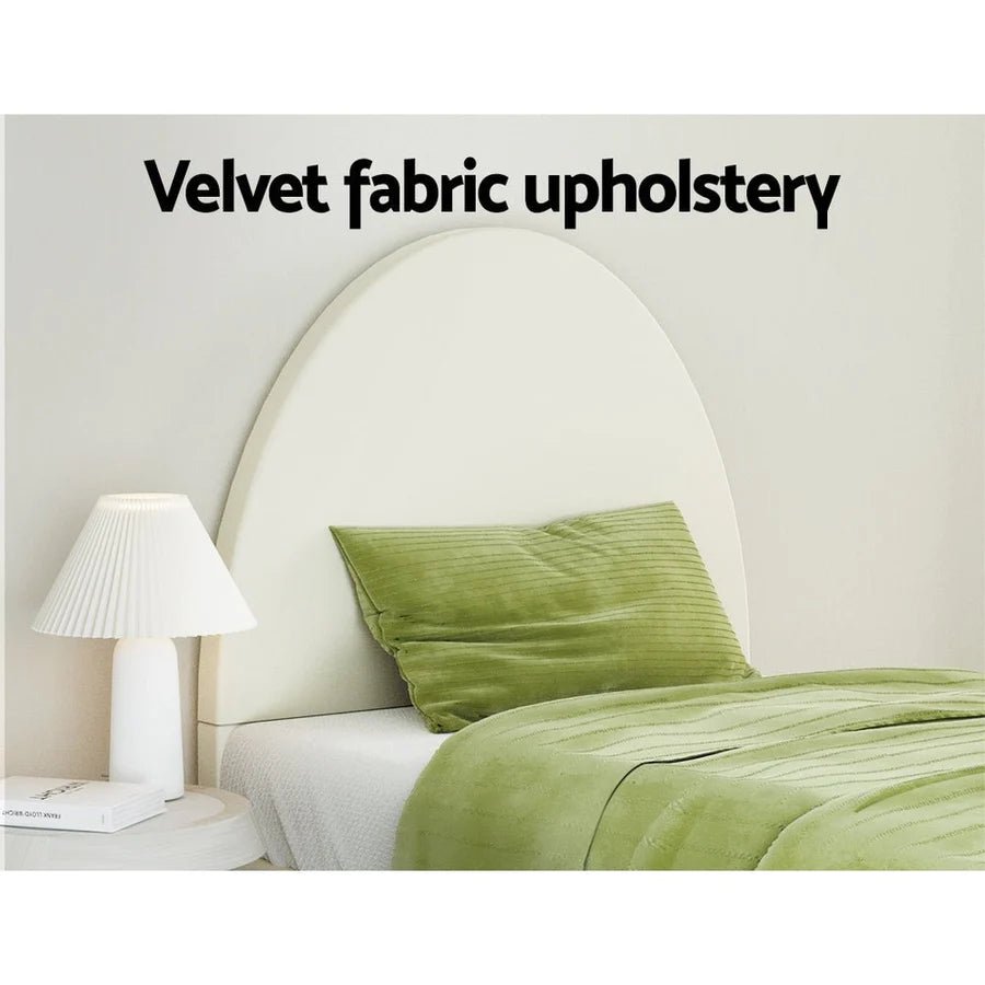 Single Premium Package | Ella Arched Bed Frame Cream Velvet, Algarve Euro Top Pocket Spring Mattress (Medium Firm) & Pillowtop Mattress Topper - Bedzy Australia