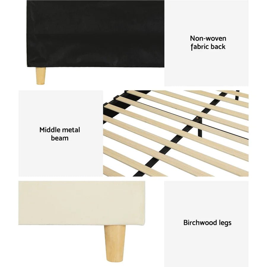 Single Premium Package | Ella Arched Bed Frame Cream Velvet, Algarve Euro Top Pocket Spring Mattress (Medium Firm) & Pillowtop Mattress Topper - Bedzy Australia