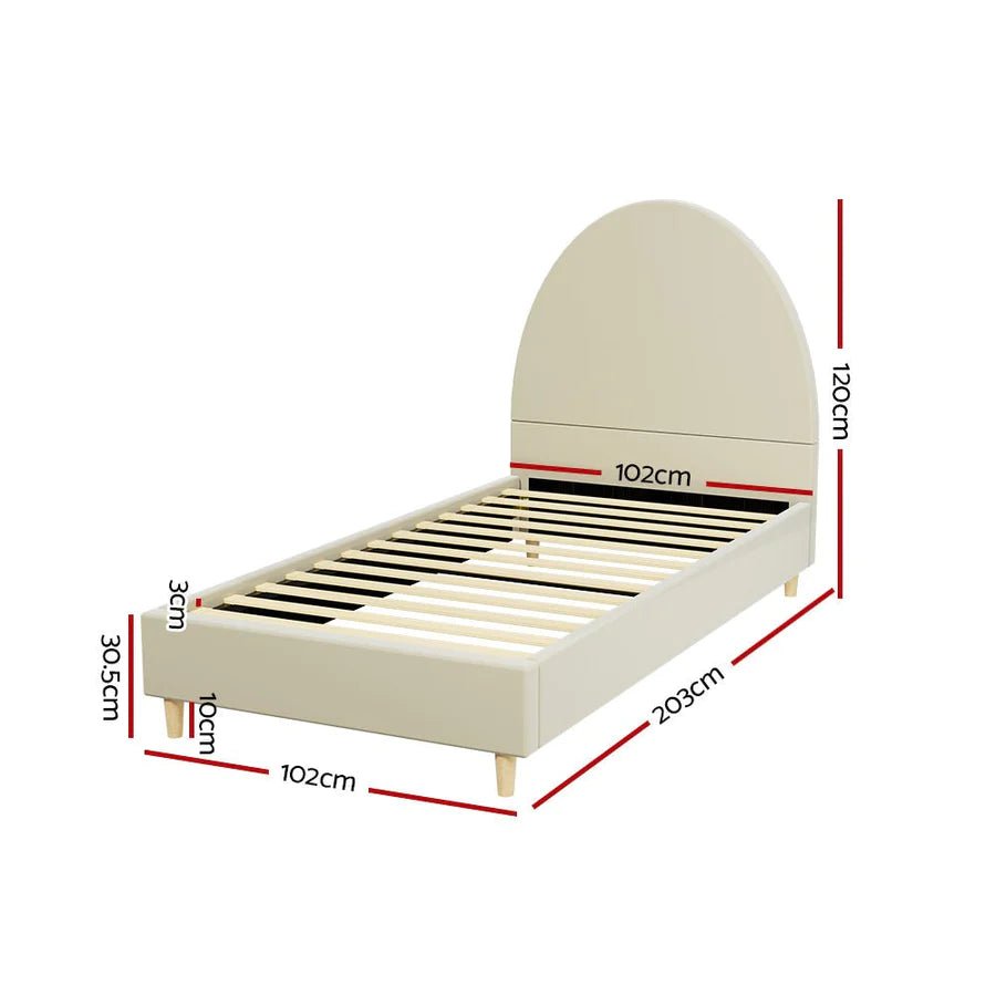Single Premium Package | Ella Arched Bed Frame Cream Velvet, Algarve Euro Top Pocket Spring Mattress (Medium Firm) & Pillowtop Mattress Topper - Bedzy Australia