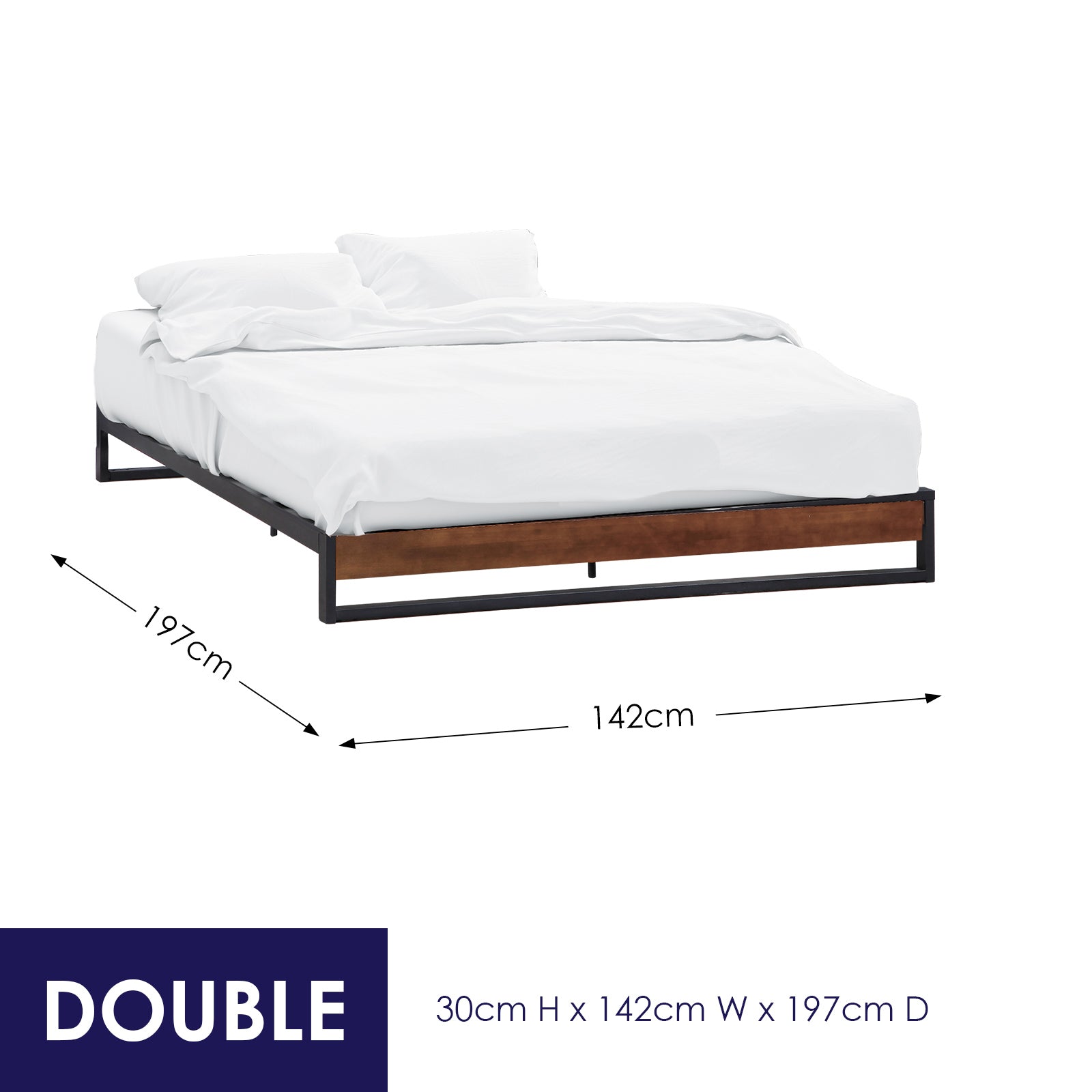 Sorrento Metal and Wood Double Bed Base - Black & Wood - Home & Garden - Bedzy Australia