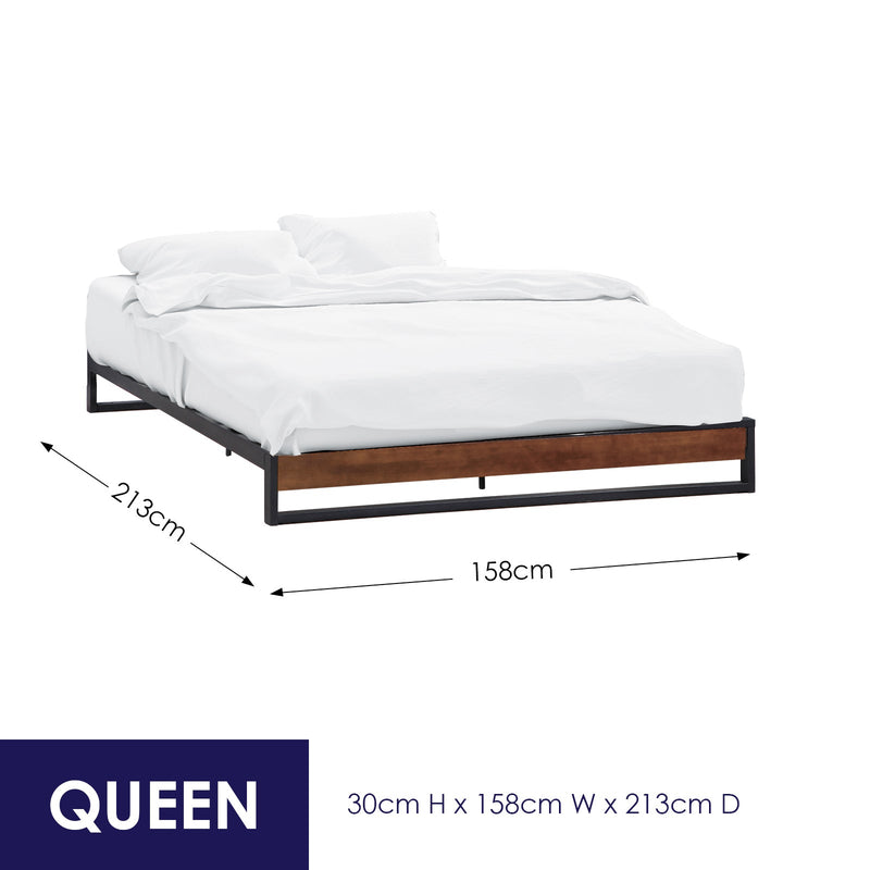 Sorrento Metal and Wood Queen Bed Base - Black & Wood - Home & Garden - Bedzy Australia