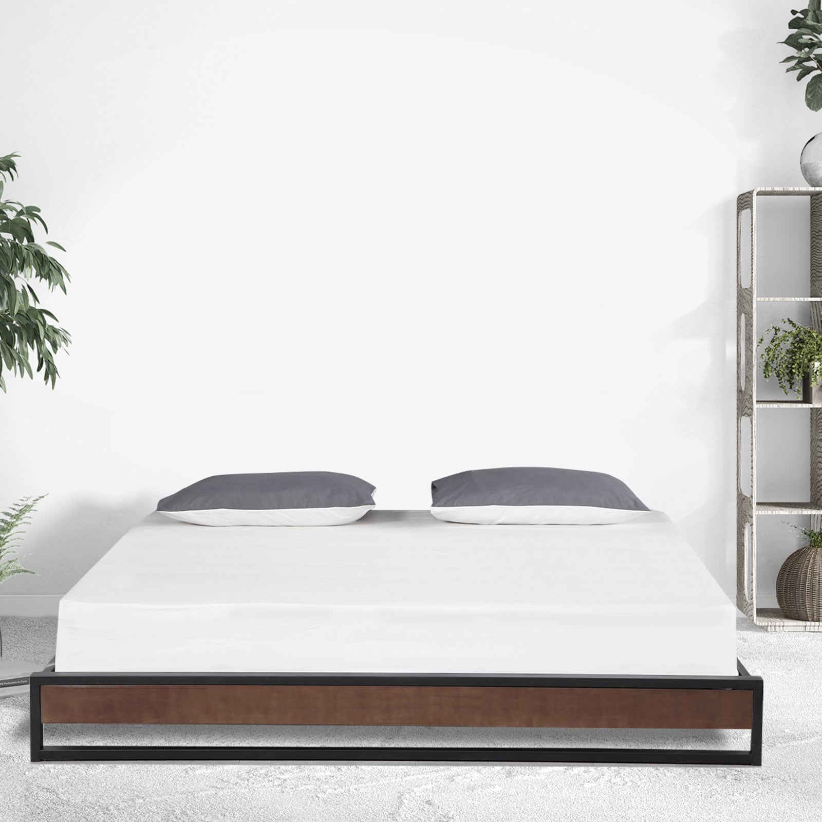 Sorrento Metal and Wood Queen Bed Base - Black & Wood - Home & Garden - Bedzy Australia