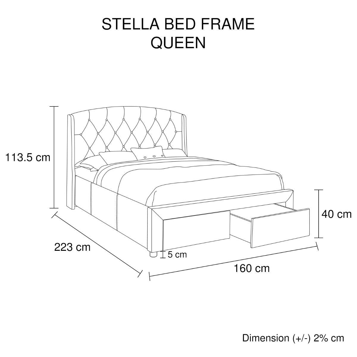 Stella Queen Bed Frame Navy Blue - Bedzy Australia