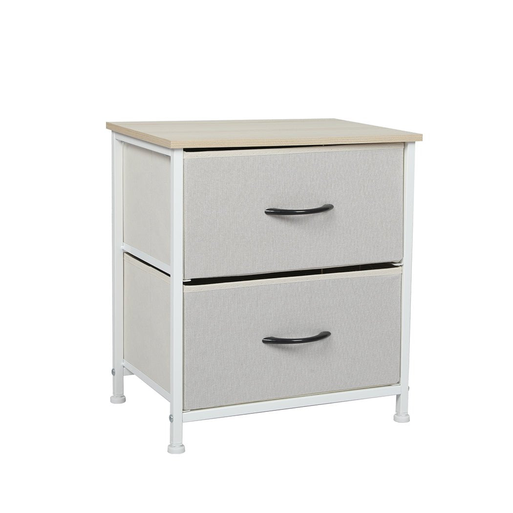 Stylish Bedside Table with 2 Removable Beige Fabric Drawers - Furniture - Bedzy Australia
