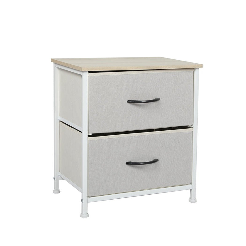 Stylish Bedside Table with 2 Removable Beige Fabric Drawers - Furniture - Bedzy Australia