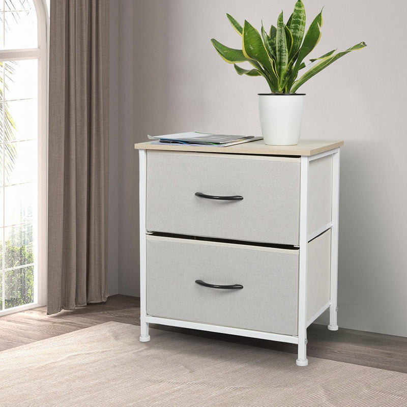 Stylish Bedside Table with 2 Removable Beige Fabric Drawers - Furniture - Bedzy Australia
