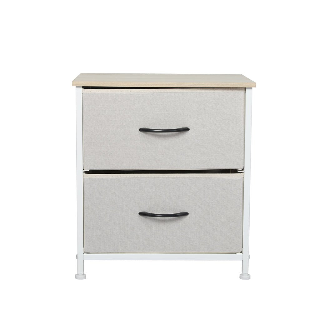 Stylish Bedside Table with 2 Removable Beige Fabric Drawers - Furniture - Bedzy Australia