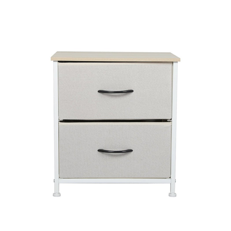 Stylish Bedside Table with 2 Removable Beige Fabric Drawers - Furniture - Bedzy Australia