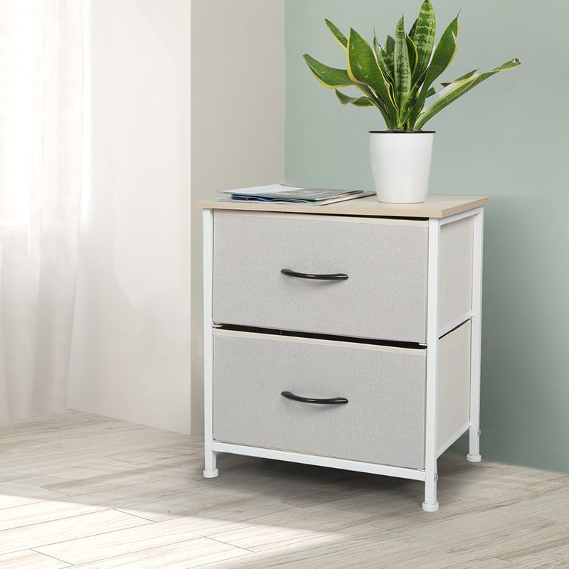 Stylish Bedside Table with 2 Removable Beige Fabric Drawers - Furniture - Bedzy Australia
