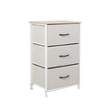 Stylish Bedside Table with 3 Removable Beige Fabric Drawers