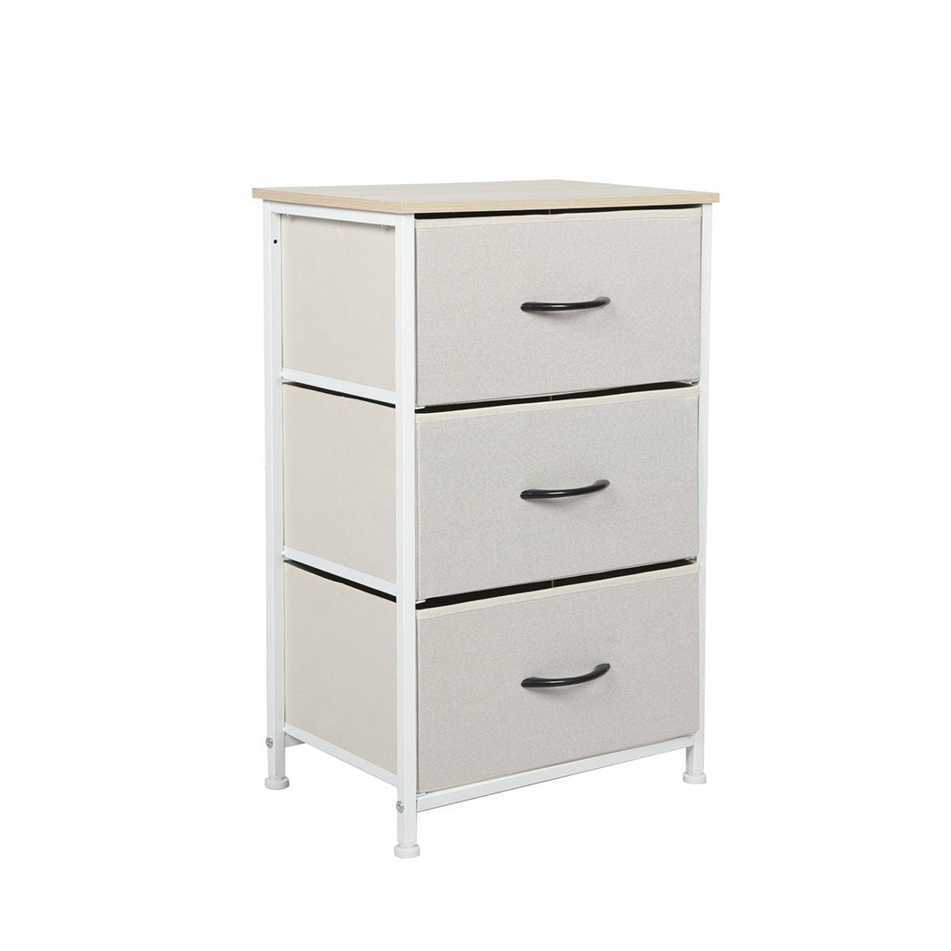 Stylish Bedside Table with 3 Removable Beige Fabric Drawers - Furniture - Bedzy Australia