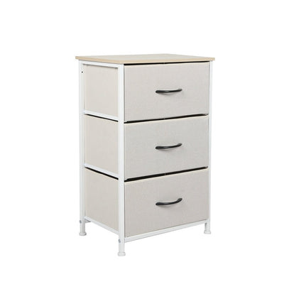 Stylish Bedside Table with 3 Removable Beige Fabric Drawers - Furniture - Bedzy Australia