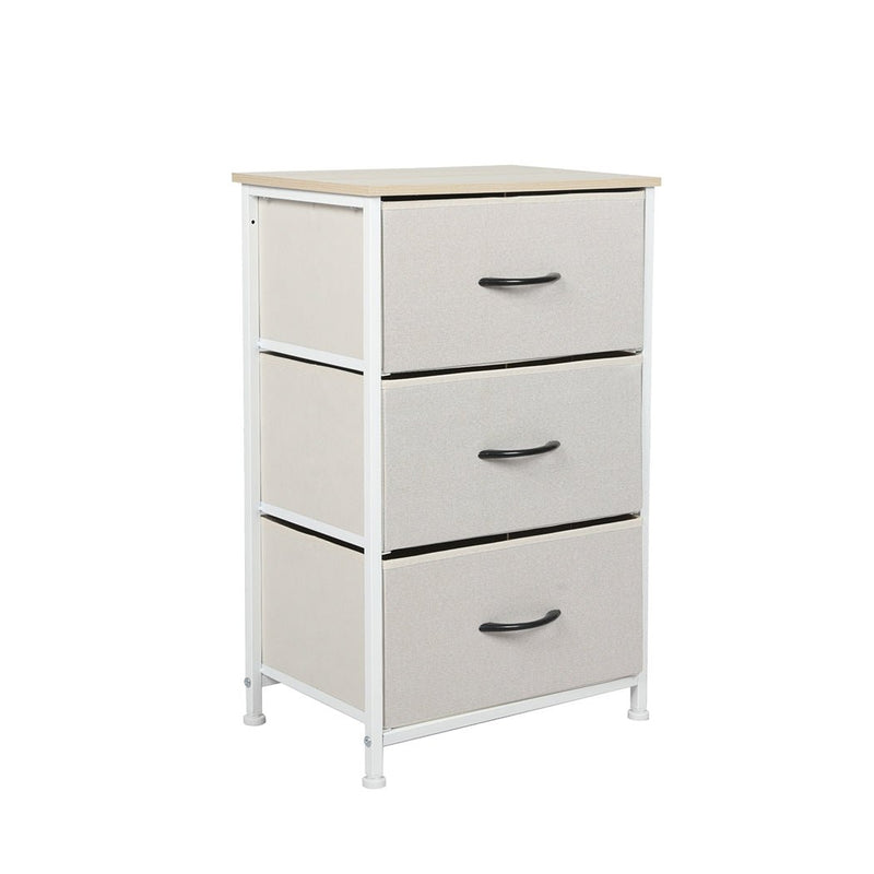 Stylish Bedside Table with 3 Removable Beige Fabric Drawers - Furniture - Bedzy Australia