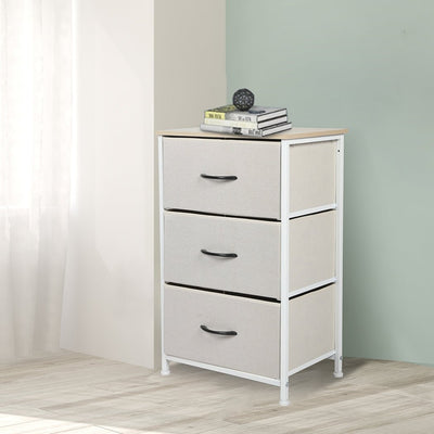 Stylish Bedside Table with 3 Removable Beige Fabric Drawers - Furniture - Bedzy Australia