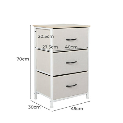 Stylish Bedside Table with 3 Removable Beige Fabric Drawers - Furniture - Bedzy Australia