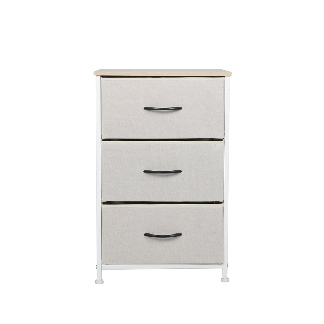 Stylish Bedside Table with 3 Removable Beige Fabric Drawers - Furniture - Bedzy Australia
