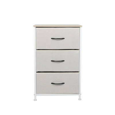 Stylish Bedside Table with 3 Removable Beige Fabric Drawers - Furniture - Bedzy Australia