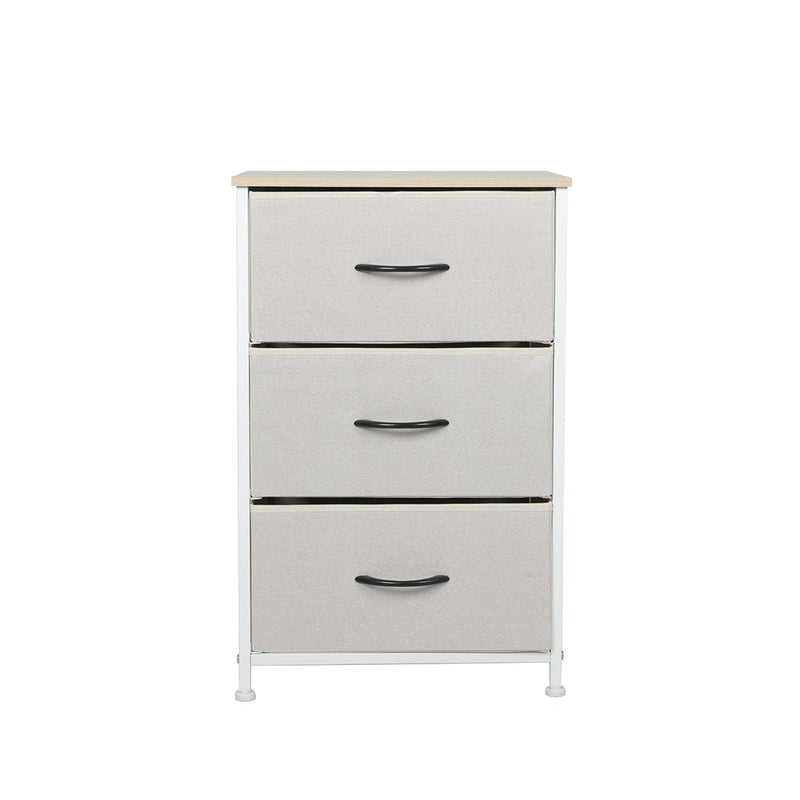 Stylish Bedside Table with 3 Removable Beige Fabric Drawers - Furniture - Bedzy Australia