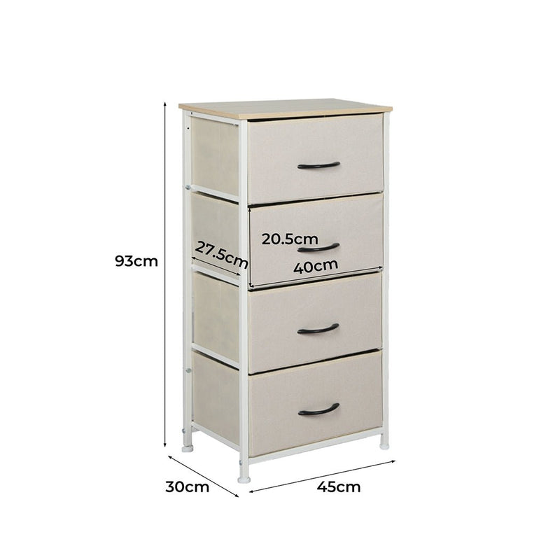 Stylish Grey Storage Cabinet Narrow Tallboy with 4 Drawers - Beige - Furniture - Bedzy Australia