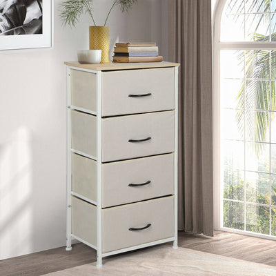 Stylish Grey Storage Cabinet Narrow Tallboy with 4 Drawers - Beige - Furniture - Bedzy Australia