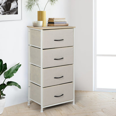 Stylish Grey Storage Cabinet Narrow Tallboy with 4 Drawers - Beige - Furniture - Bedzy Australia