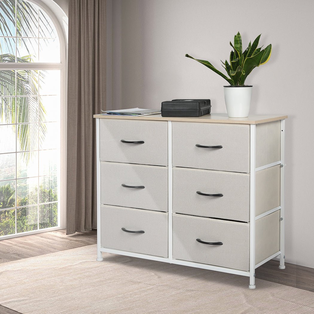 Stylish Grey Storage Cabinet Tallboy with 6 Drawers - Beige - Furniture - Bedzy Australia