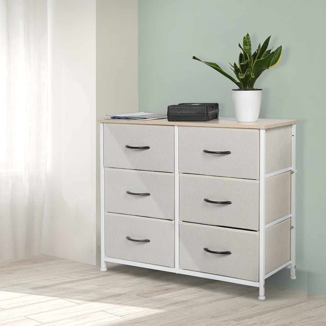Stylish Grey Storage Cabinet Tallboy with 6 Drawers - Beige - Furniture - Bedzy Australia