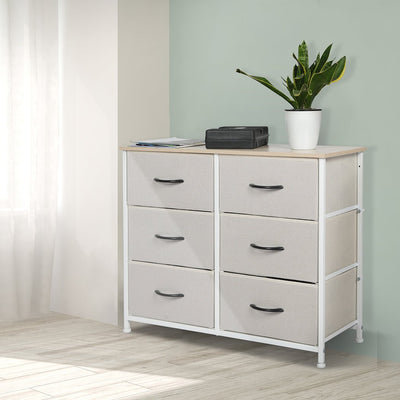 Stylish Grey Storage Cabinet Tallboy with 6 Drawers - Beige - Furniture - Bedzy Australia
